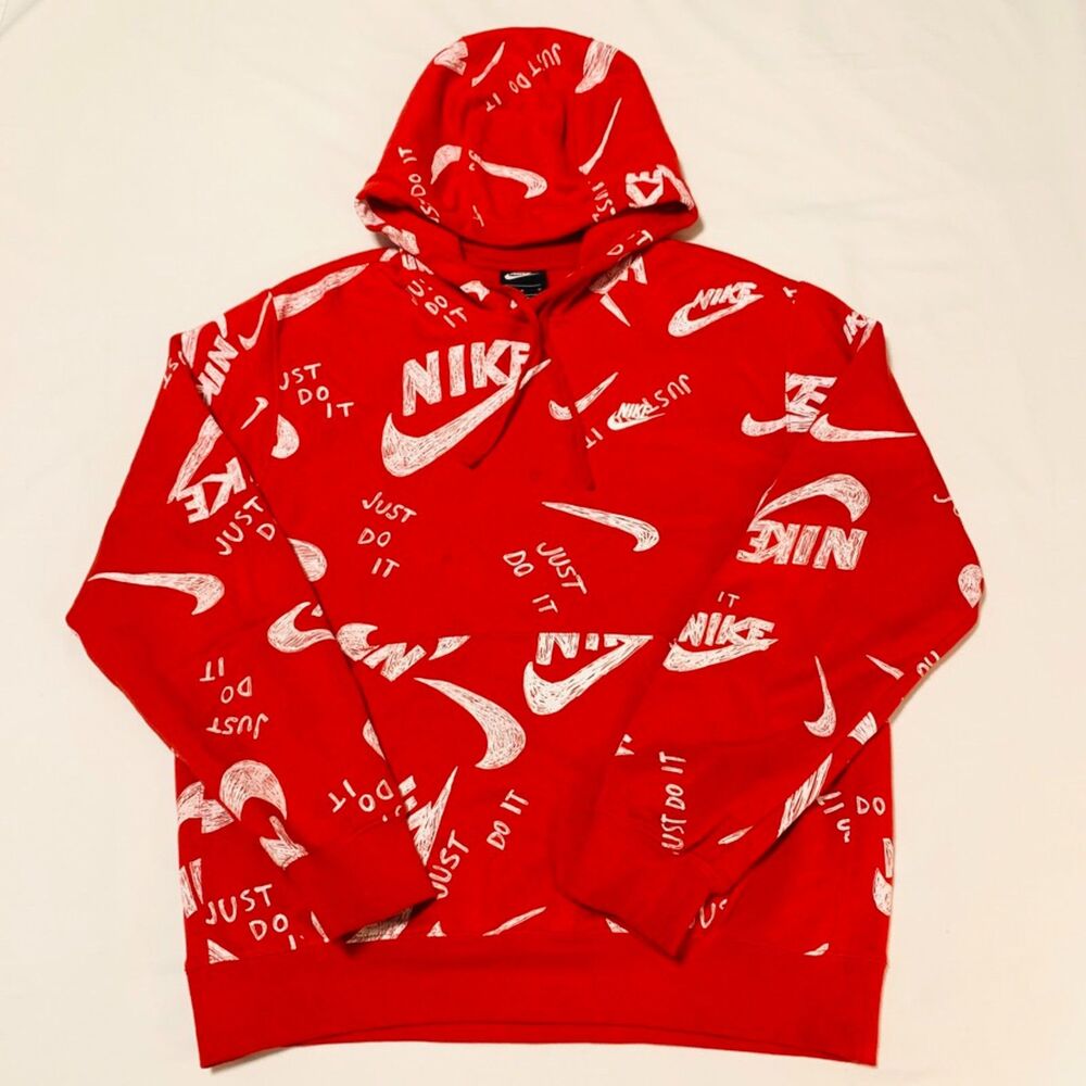Nike Just Do It Red All Over Print Hoodie – Size M
